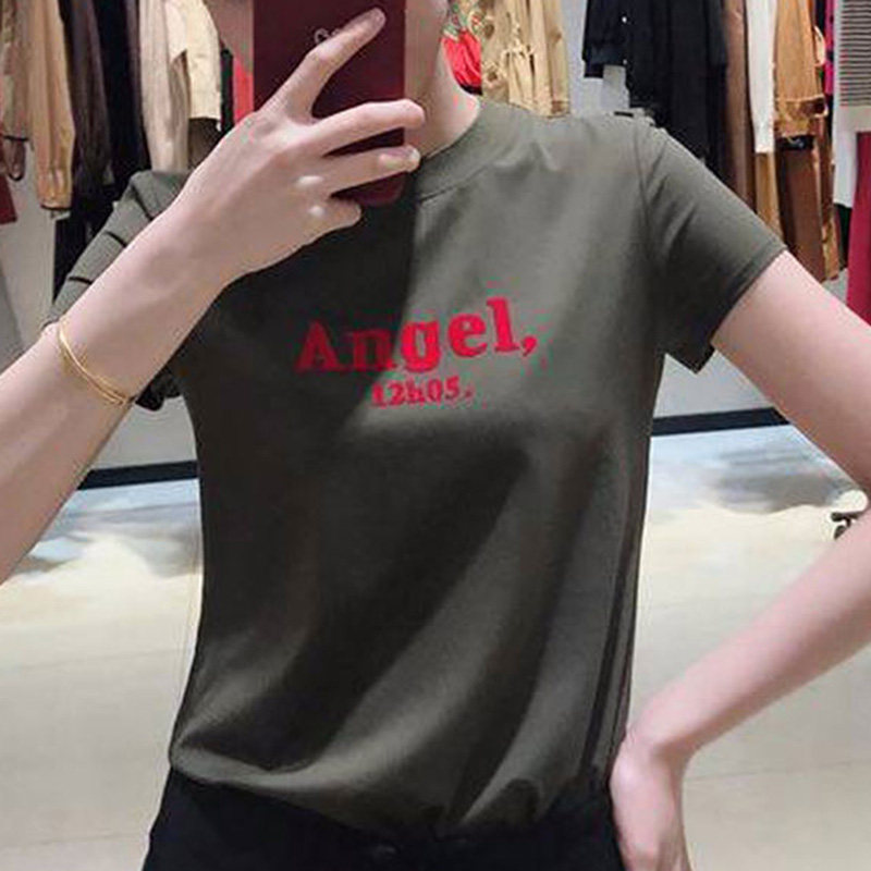 新颖阿玛施正旗舰店官网2020春新款短袖T恤修身百搭印花上衣女装