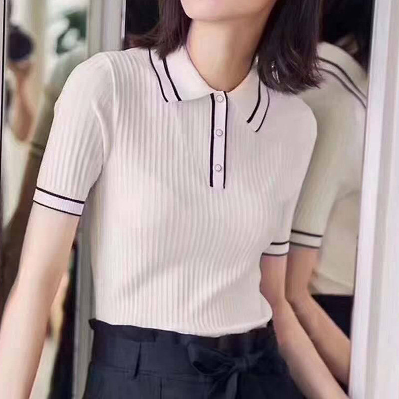 新颖阿玛施正旗舰店官网2020春夏新款t恤女装正品冰丝针织短袖女