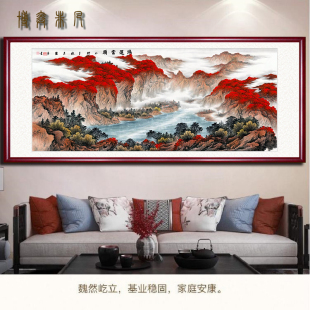 鸿运当头山水画国画客厅挂画办公室招财新中式 饰字画 沙发背景墙装