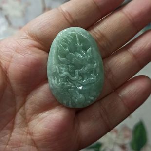 218缅甸天然翡翠吊坠绿底飘花龙牌卡38x27mm左右玉佩满48元 包邮