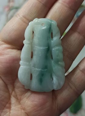 63缅甸天然翡翠竹节吊坠绿底飘花卡48X31mm左右雕刻件满48元包邮