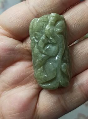 247缅甸天然翡翠吊坠黄翡雕刻貔貅手把件卡40X21mm左右满48元包邮