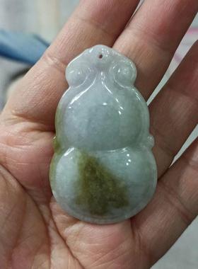 337缅甸天然翡翠吊坠雕刻件手把件葫芦飘花卡52X31mm左右48元包邮