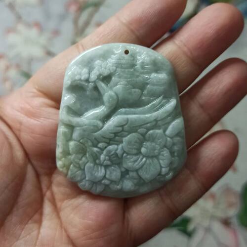 天然翡翠山水花牌吊坠挂件毛衣链