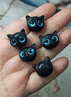 106树脂卡通饰品配件大眼猫头左右通孔珠子卡18X16mm左右一个散珠
