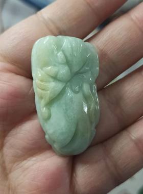 翡翠雕刻件手把件飘花蝙蝠如意