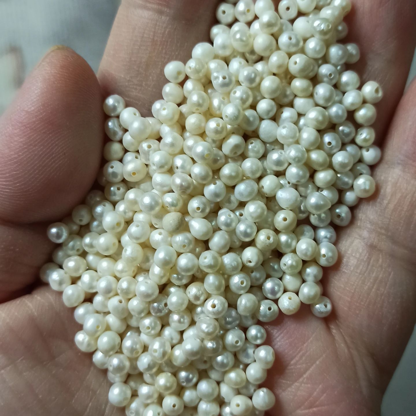 272天然淡水珍珠散珠土豆圆卡3.5mm左右瑕疵花皮手工材料满48包邮