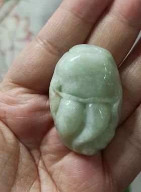 320缅甸天然翡翠飘花吊坠雕刻件手把件佛手人参人生如意卡42X28mm
