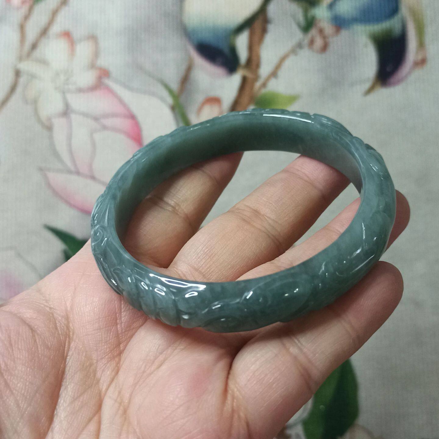 翡翠手镯危料蓝水圈口卡58.8mm