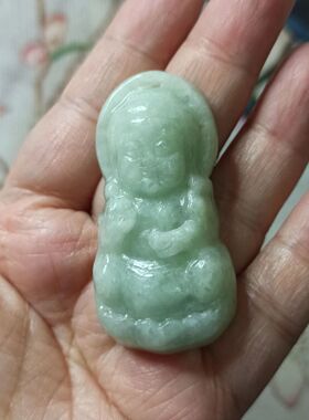 421缅甸天然翡翠吊坠飘花绿底宝宝佛公卡53X26mm左右满48元包邮