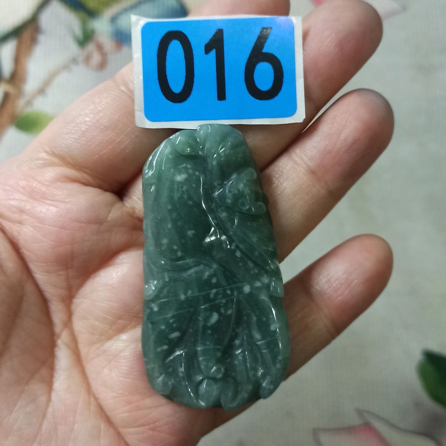 407天然翡翠飘花吊坠雕刻件手把件危料佛手人参人生如意卡54X28mm