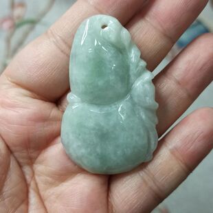 249缅甸天然翡翠吊坠雕刻件蝙蝠葫芦飘花卡49X31mm左右满48元 包邮