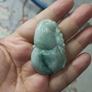 206缅甸天然翡翠吊坠雕刻件手把件葫芦飘花卡47X30mm左右48元 包邮