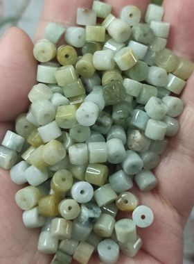 155缅甸天然翡翠A货短桶珠直径卡5.5X4.5mm左右杂色满48元包邮