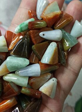 96缅甸天然翡翠吊坠孔莲蓬烧红翡黄翡卡15X13mm左右满48元包邮