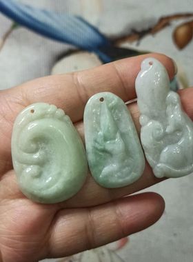 282缅甸天然翡翠吊坠杂件狐狸等卡38X20mm左右玉石玉牌满48元包邮