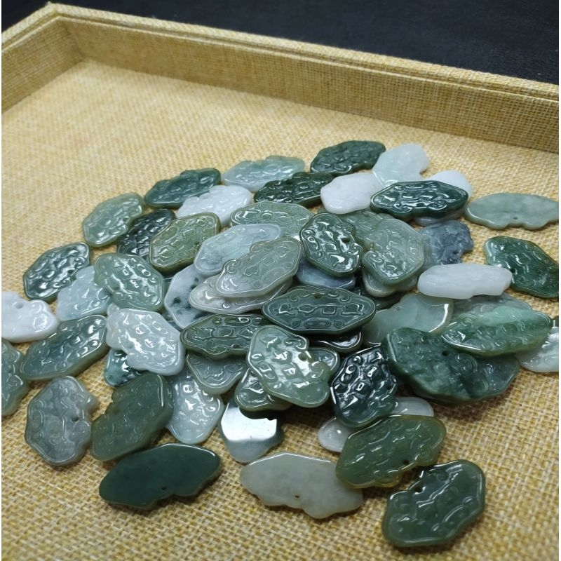 13天然缅甸翡翠平安如意锁卡30X18mm配件散珠玉锁吊坠玉牌玉佩