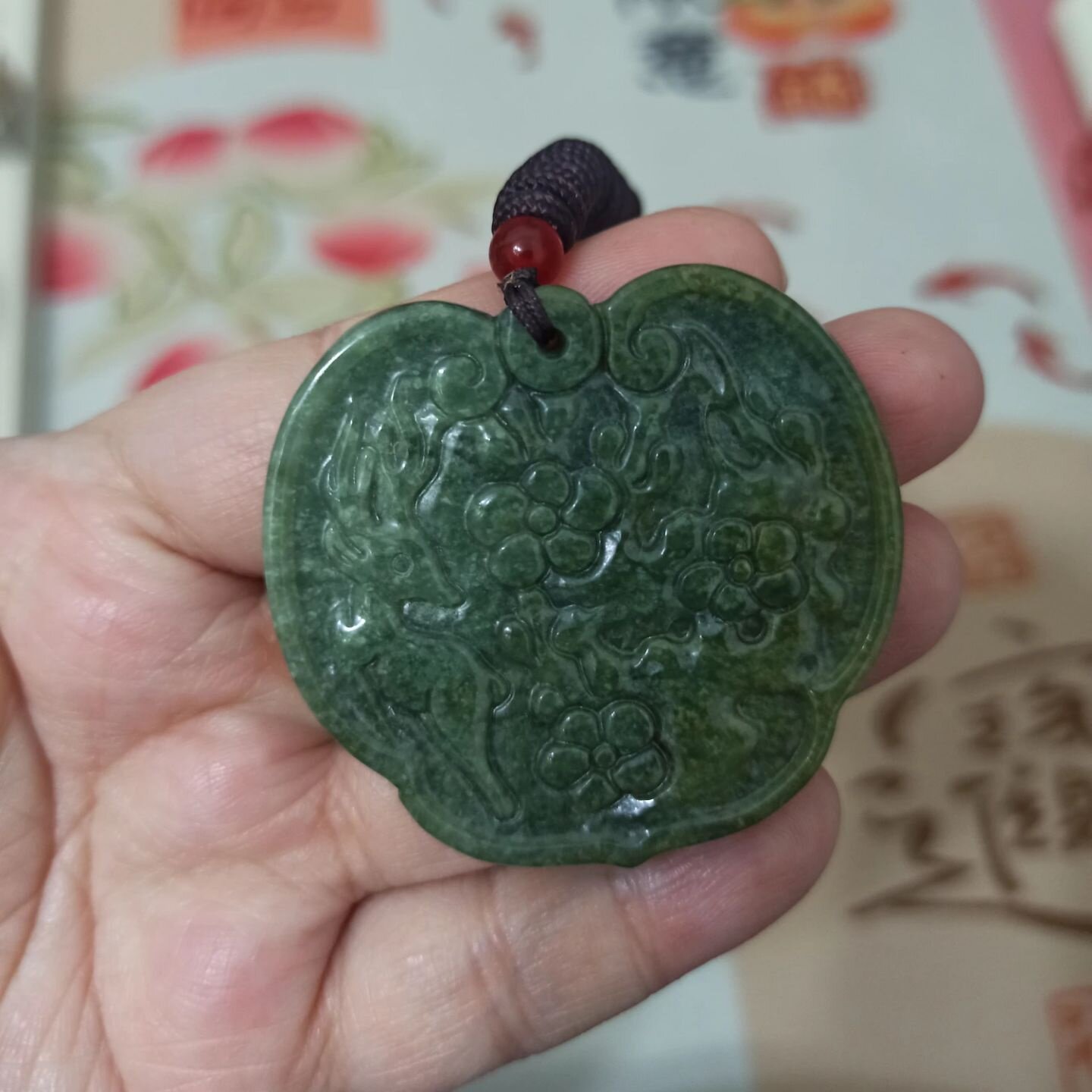 468缅甸天然翡翠吊坠山水鹿牌梅花鹿锁牌卡50x46mm左右满48元包邮