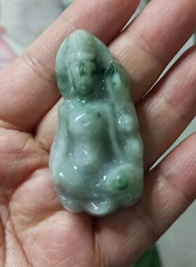 409缅甸天然翡翠吊坠莲花观音牌子飘花卡51X26mm左右满48元包邮