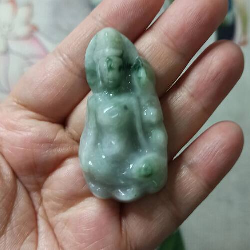 翡翠吊坠莲花观音牌子飘花