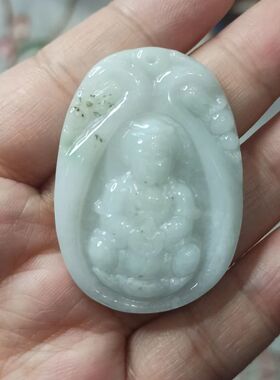 136缅甸天然翡翠吊坠糯种白底观音牌子卡44X32mm左右满48元包邮