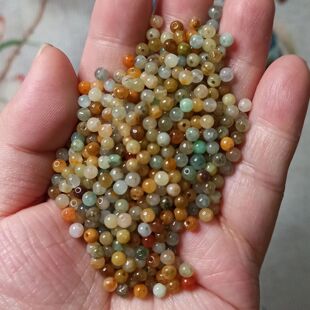 394缅甸天然翡翠A货圆珠小米珠卡3.5mm左右多宝混色编绳满48 包邮