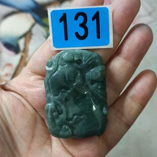 407天然翡翠吊坠雕刻件手把件危料蓝水蝙蝠如意福瓜福寿卡47X33mm