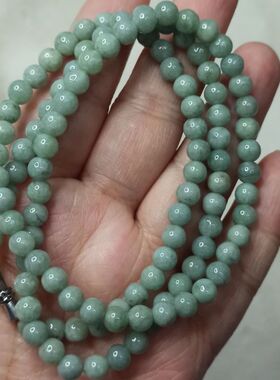183天然翡翠项链圆珠5.5mm豆种绿色绿底绕手三圈手串珠链材料108