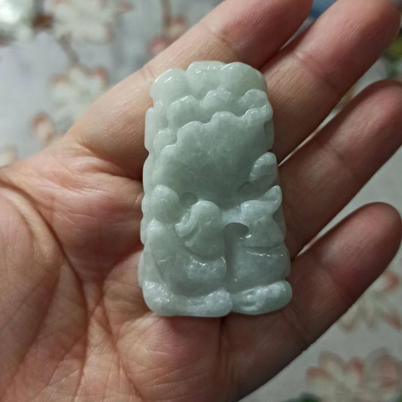 233天然翡翠吊坠飘花荷叶鸳鸯牌如意莲叶牌卡50X30mm左右满48包邮