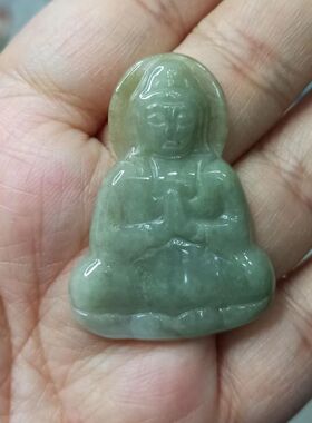 2缅甸天然翡翠观音吊坠牌子卡39X29mm左右绿底油青清