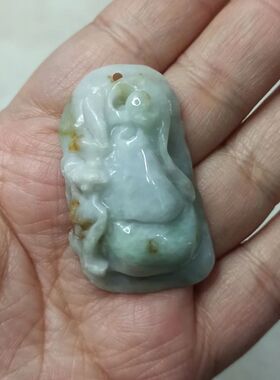 53缅甸天然翡翠吊坠雕刻件手把件蝙蝠如意葫芦飘花洒金卡43X26mm