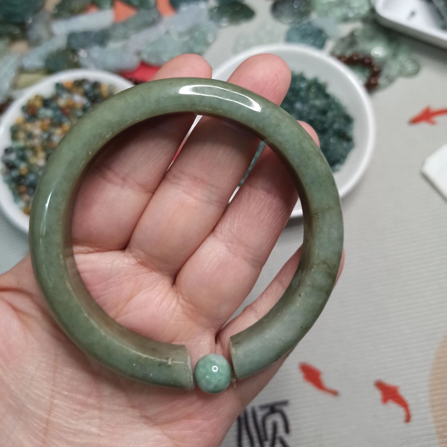 天然翡翠开口镯手镯卡57mm