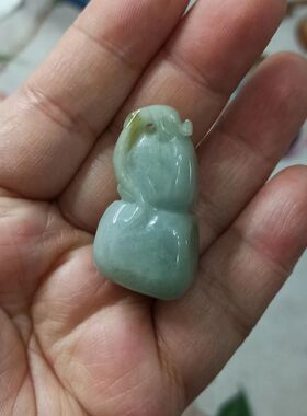 198缅甸天然翡翠吊坠雕刻件手把件葫芦飘花卡35X18mm满48元包邮