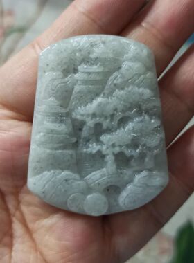 159天然翡翠吊坠山水乌鸡飘花挂件毛衣链卡50X40mm左右满48元包邮