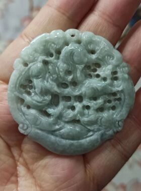 280缅甸天然翡翠吊坠绿飘花十二生肖鼠牌寻宝鼠卡49mm满48元包邮