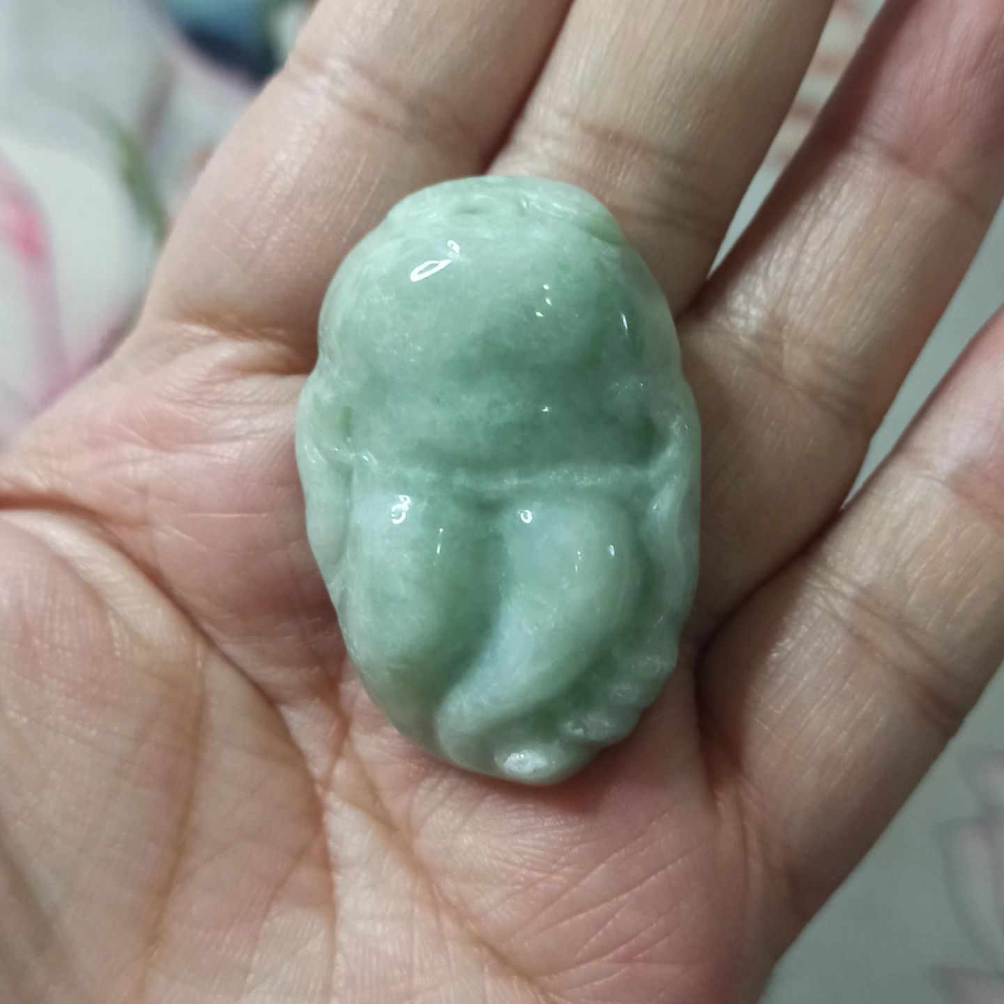 天然翡翠飘花吊坠雕刻件手把件