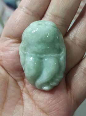 297缅甸天然翡翠飘花吊坠雕刻件手把件佛手人参人生如意卡42X28mm