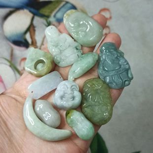 201缅甸天然翡翠特色杂件如意花生观音佛公等福袋一组满48元包邮