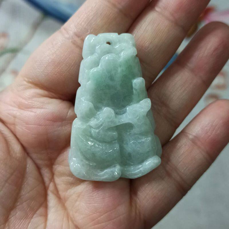 132天然翡翠吊坠飘花荷叶鸳鸯牌如意莲叶牌卡45X29mm左右满48包邮