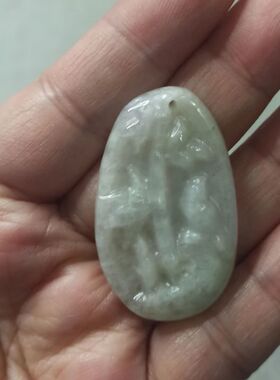 40缅甸天然翡翠竹节吊坠白底飘花卡40X24mm左右雕刻件满48元包邮