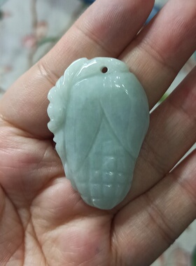 256缅甸天然翡翠吊坠雕刻件福纹如意玉米卡43X28mm随型满48元包邮