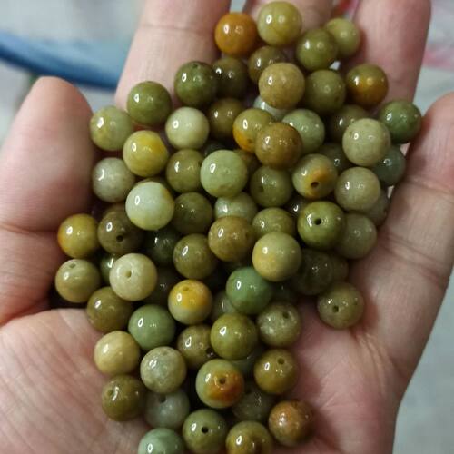 缅甸天然翡翠散珠圆珠茶黄杂色