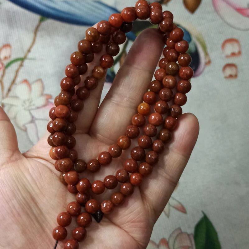 翡翠项链绕手3圈半红翡圆珠