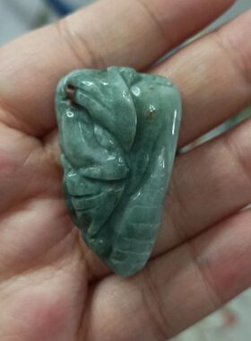 228缅甸天然翡翠吊坠飘花雕刻件手把件蝙蝠如意玉米福寿卡40X24mm