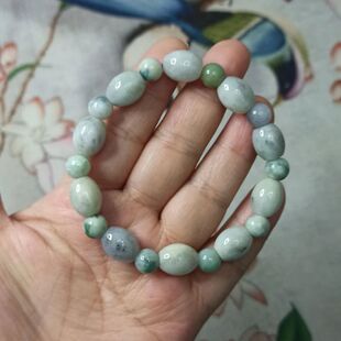 186缅甸天然翡翠飘花桶珠路路通卡12X10mm左右长珠手串满48元包邮