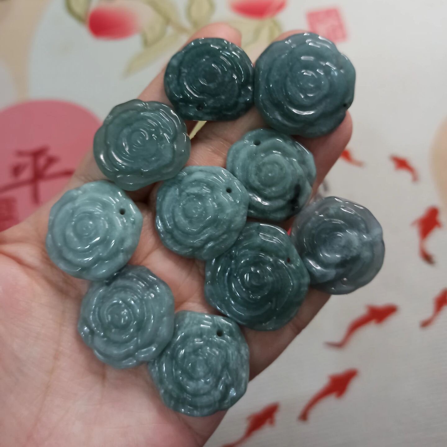 305天然翡翠吊坠孔牌子危料蓝水玫瑰花直径卡25mm左右满48元包邮