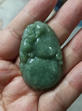 397缅甸天然翡翠吊坠雕刻件貔貅葫芦飘花卡44X27mm左右满48元包邮