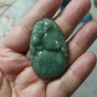 397缅甸天然翡翠吊坠雕刻件貔貅葫芦飘花卡44X27mm左右满48元包邮