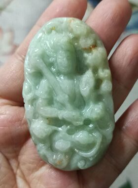 56缅甸天然翡翠吊坠金刚护法卡60X37mm左右微瑕玉佩雕刻满48包邮