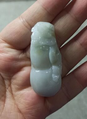 233缅甸天然翡翠吊坠雕刻件手把件貔貅如意葫芦卡48X21mm满48包邮